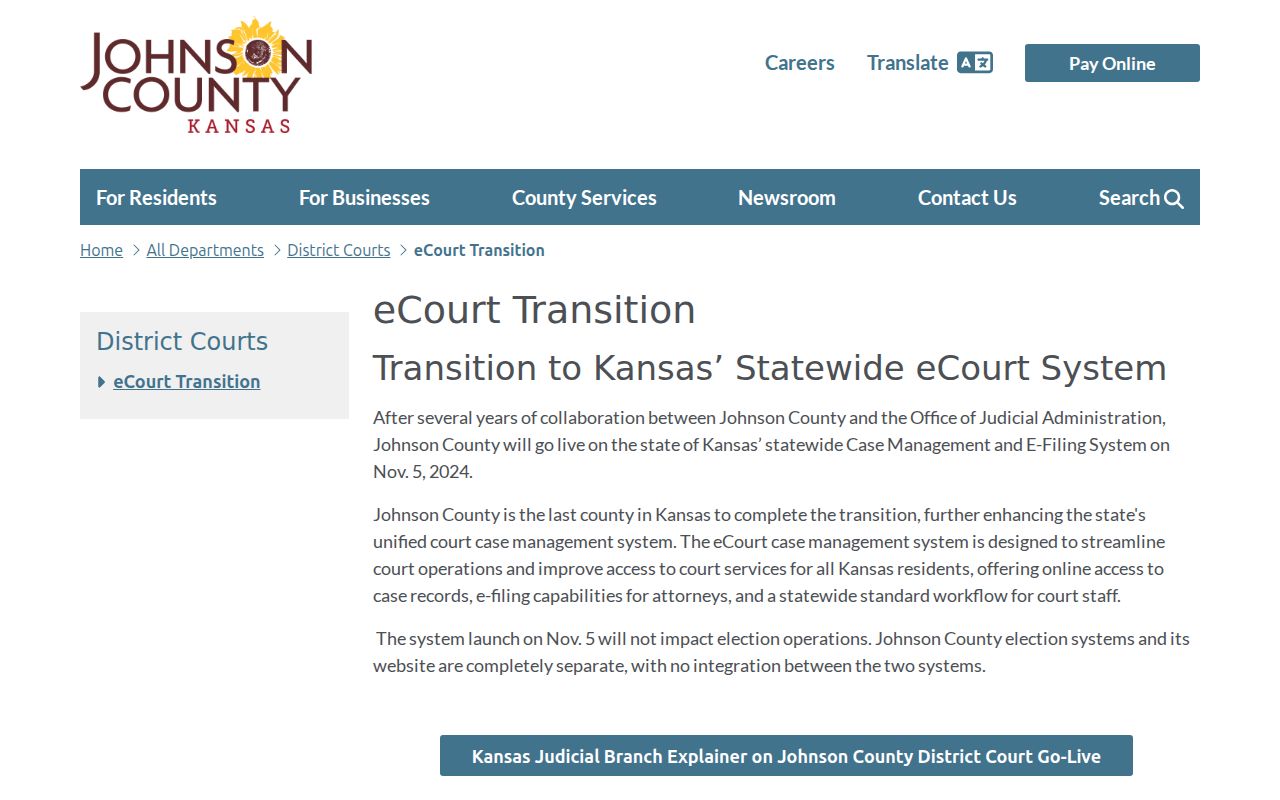 Johnson County District Court eCourt transition and case-number information