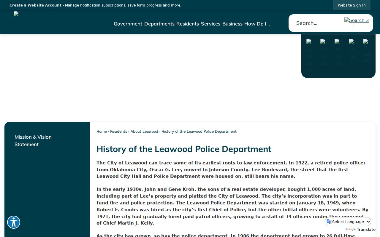 Leawood history page describing the Justice Center that houses Municipal Court