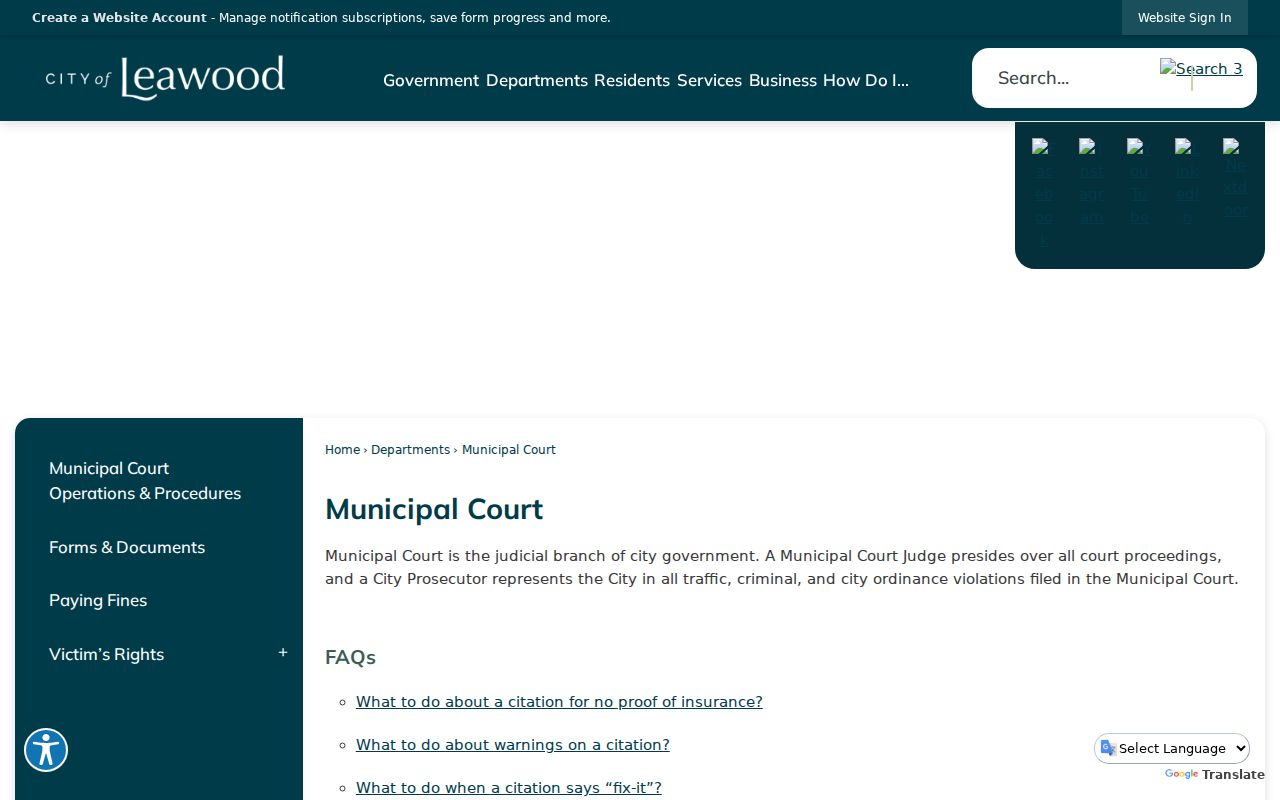 Official Leawood Municipal Court webpage with city court information
