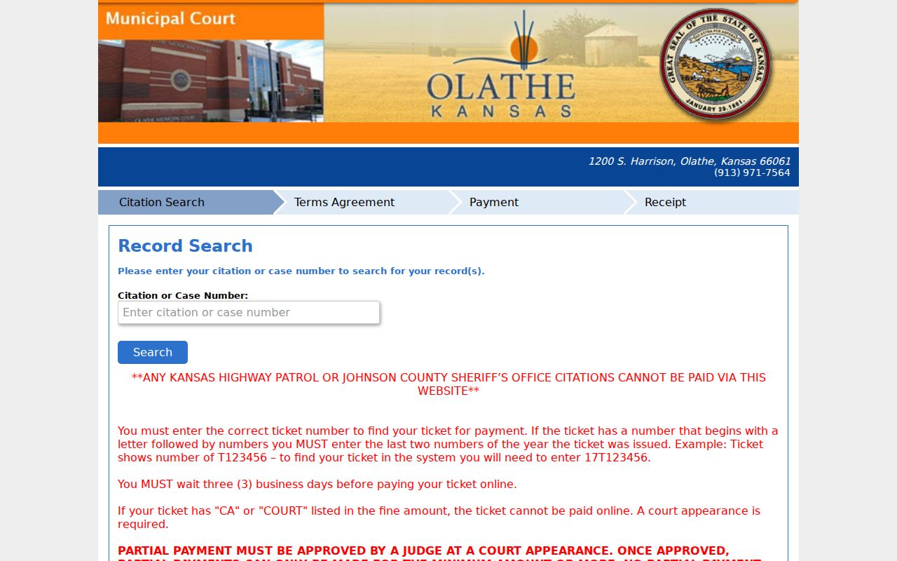 Olathe citation and municipal case number search