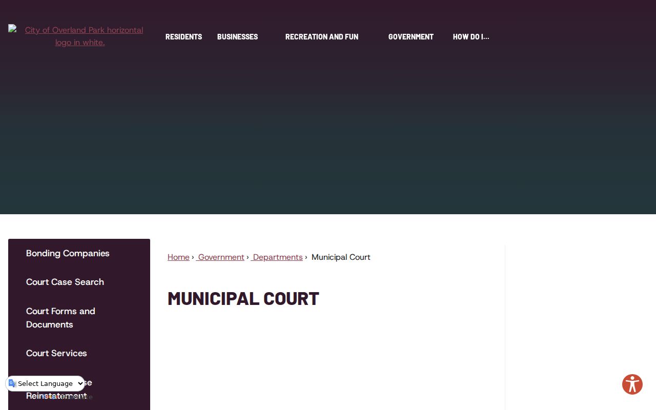 Official Overland Park Municipal Court page and services
