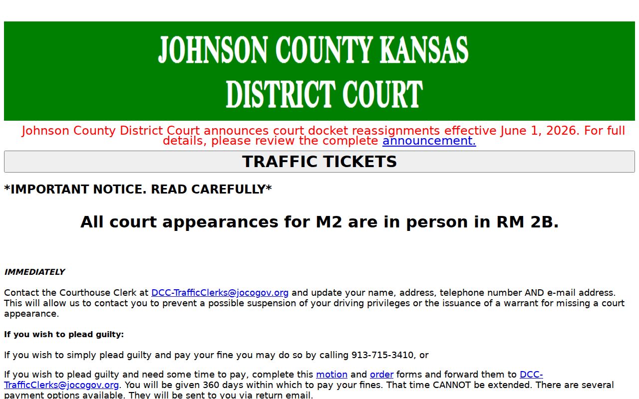 Johnson County traffic court records and district ticket procedures